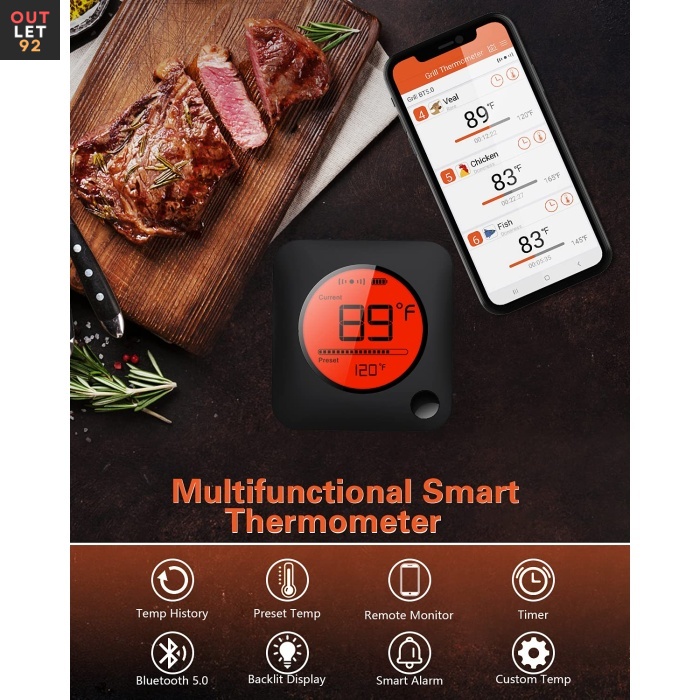 Bluetooth lihatermomeeter, 6 sondiga, LCD-ekraan