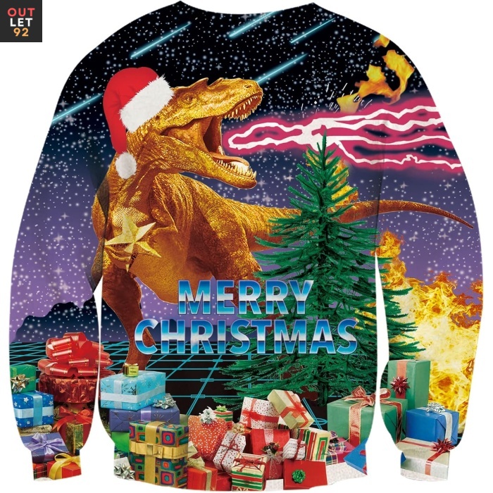 Jõulukampsun dinosauruse mustriga, värviline, XL