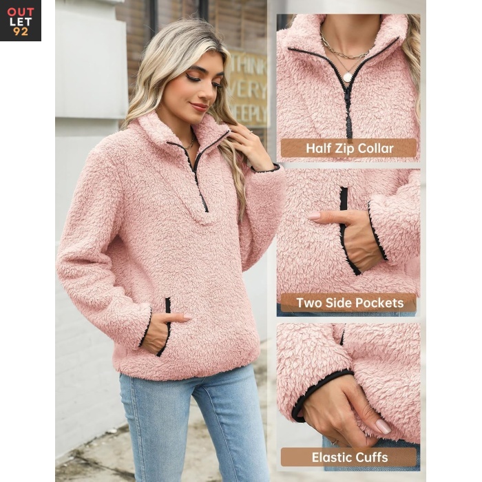 Fliisist pullover 1/4 tõmblukuga XL, roosa