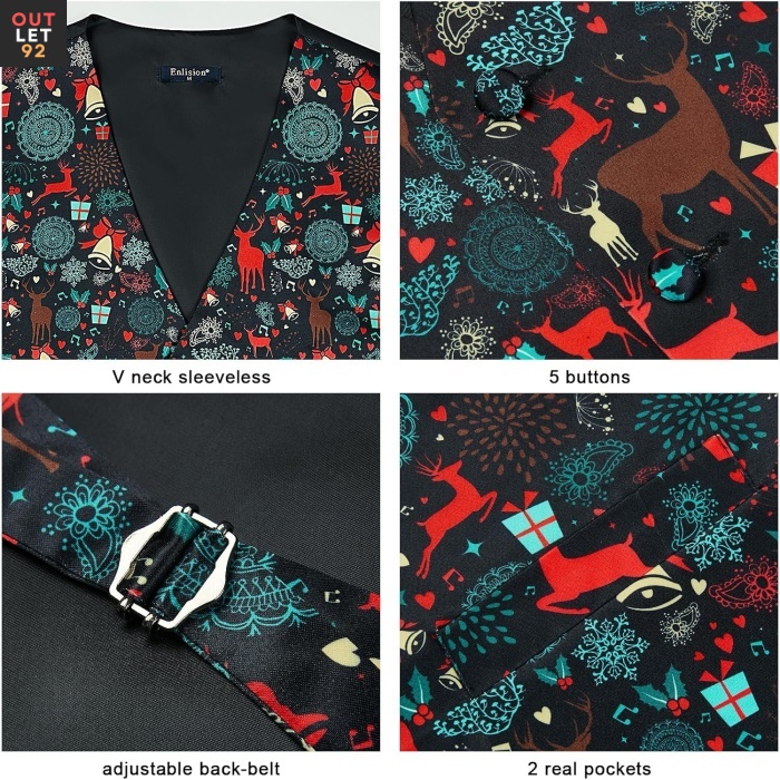 Jõuluvesti komplekt (vest, lips,rätik), V-kaelusega, must,