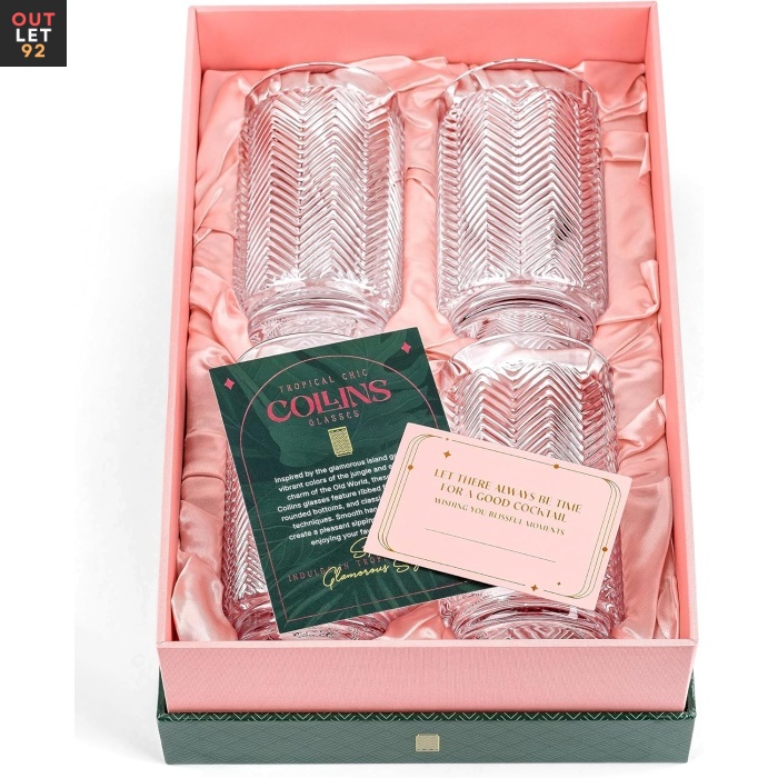 Vintage Flamingo Collins longdrink klaasid, 340 ml, kristall, läbipaistev