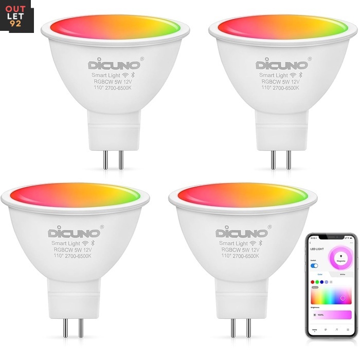 Nutikas DiCUNO GU5.3 MR16 WiFi LED lamp, RGB valgustus, hämardatav, 2700-6500K, 320 lm