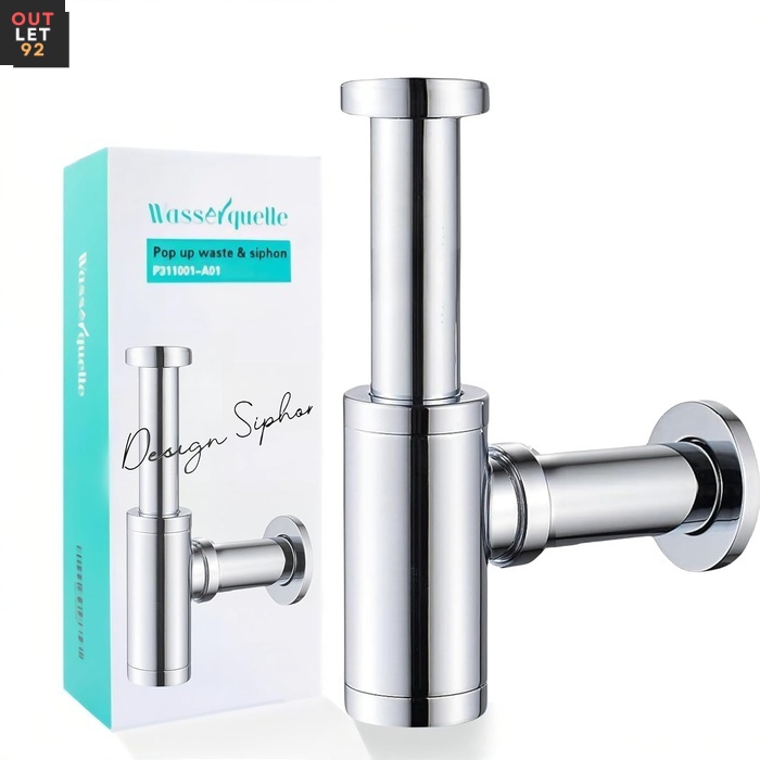 Roostevaba terasest sifoon, kroomitud messing, 1 1/4 tolli ühendus, 32 mm toru