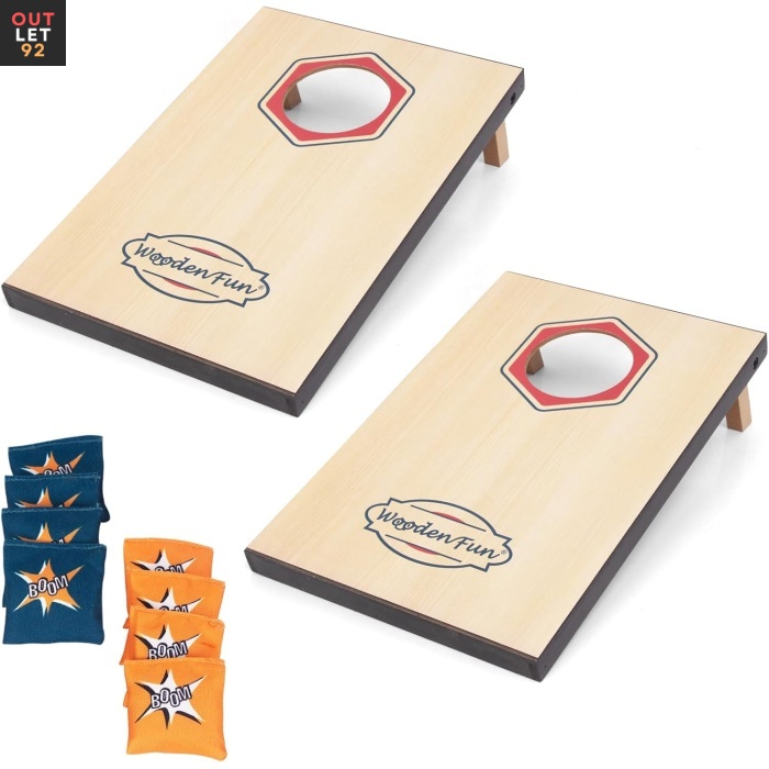 Cornhole viskemängu komplekt, klapitavad jalad, 8 värvilist liivakotti