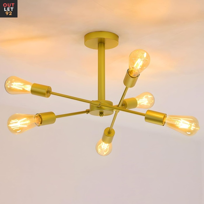 Laelamp, kuldne, 6 hõõglampi, E27 sokkel, 51x51x26 cm