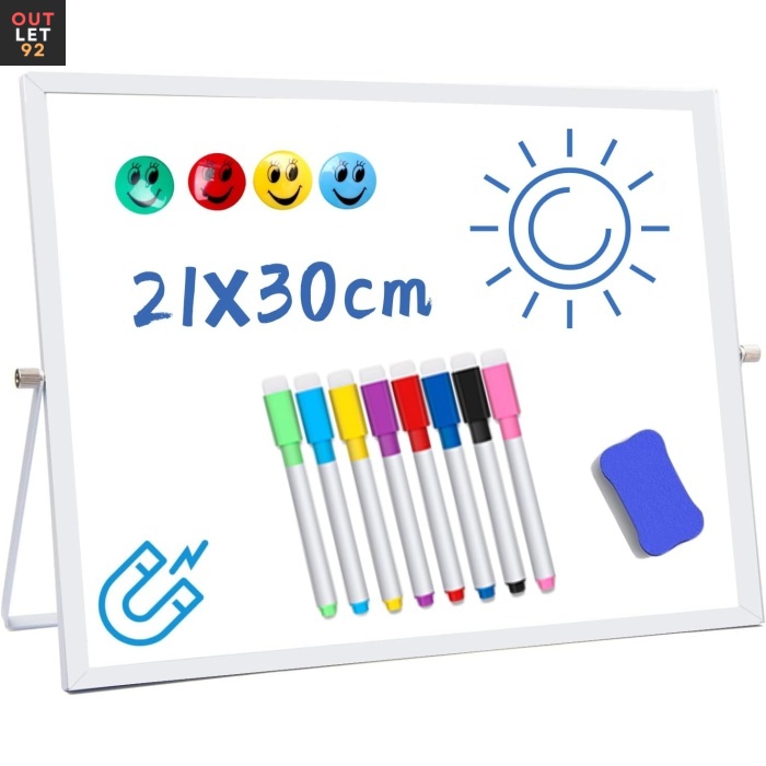 Magnetiline Valge Tahvel, Alumiiniumraamiga, Kahepoolne, 35x25 cm, Valge