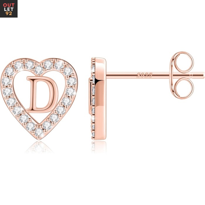 Südamekujulised kõrvarõngad D-täht, 14k kullatud, roosa