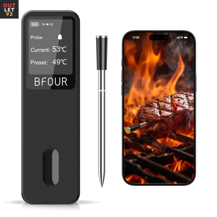 Liha termomeeter, Bluetooth, Veekindel, Suure ekraaniga, Must