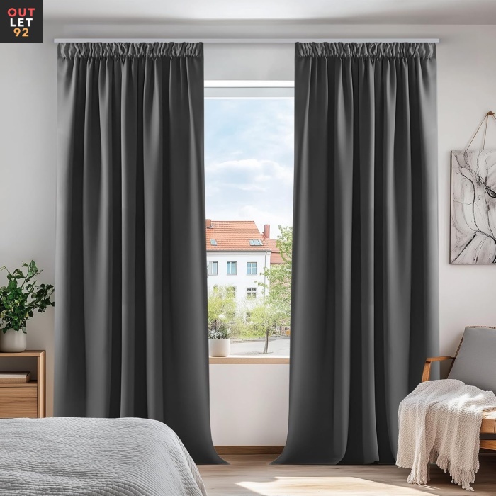 Pimendavad termokardinad 240x140 cm, krookepaelaga, tumehall, 2tk