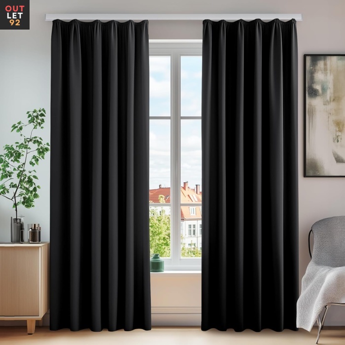Pimendavad termokardinad 175x140 cm, krookepaelaga, must, 2tk