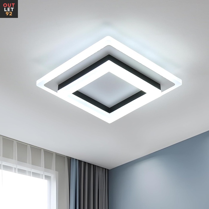 LED laevalgusti, 24 W, musta ja valge ruudukujulise disainiga, 6500K külm valge