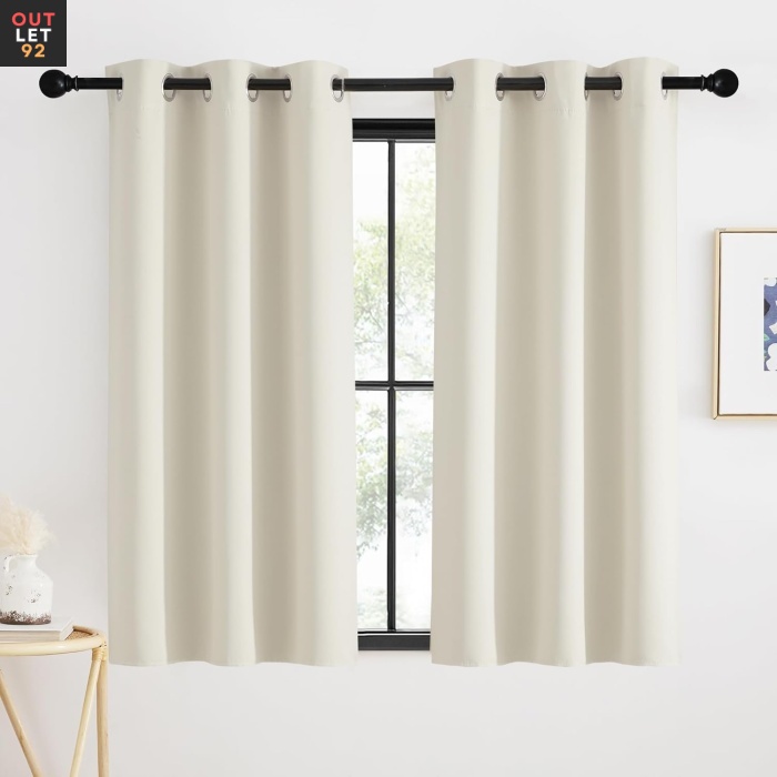 Kardinad elutuppa, lühikesed, 2-osaline komplekt, 120H x 90W cm, helebeež, silustega, täielikult pimendavad