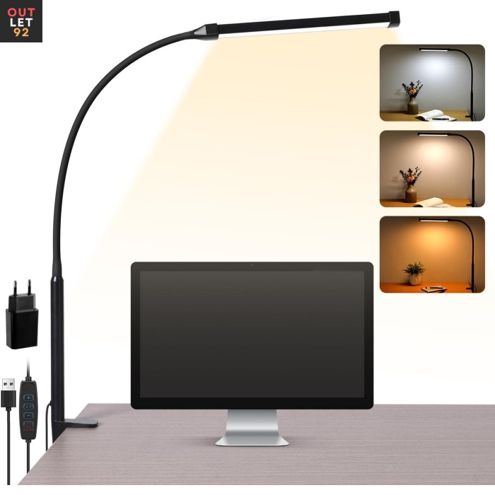 LED laualamp klambriga, painduv, 3 valgustooni, must