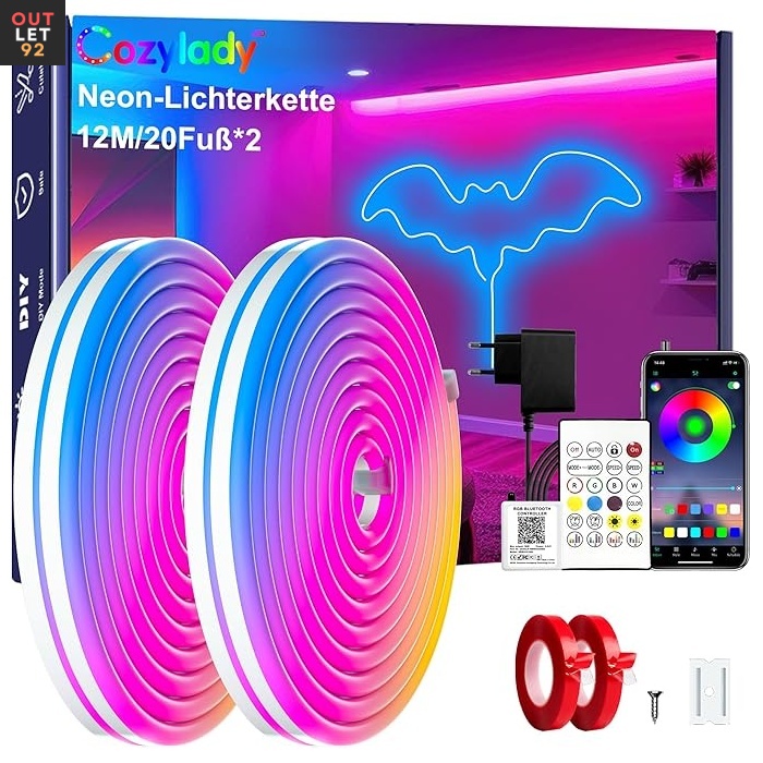 RGB neoon LED valgusriba komplekt puldiga 2x6 m mitmevärviline