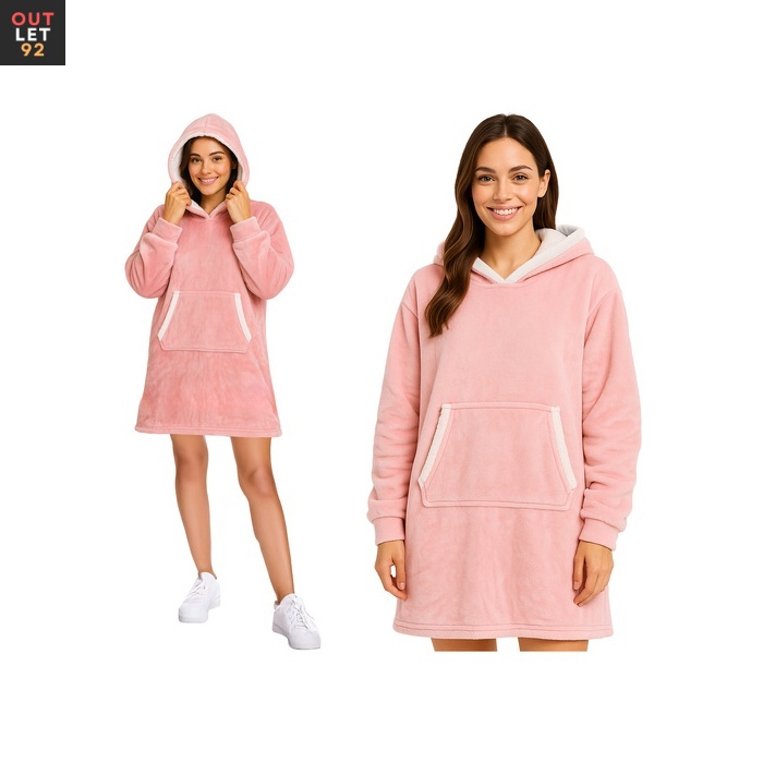 XXL ülisuur pusa kapuutsiga, pehme fliis, roosa