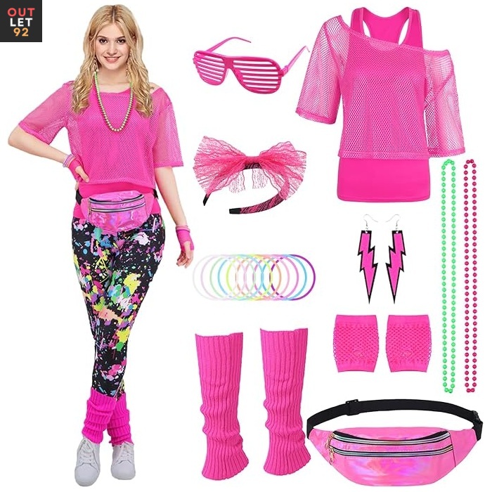 Naiste 80s-90s neon peokomplekt, retro kostüüm