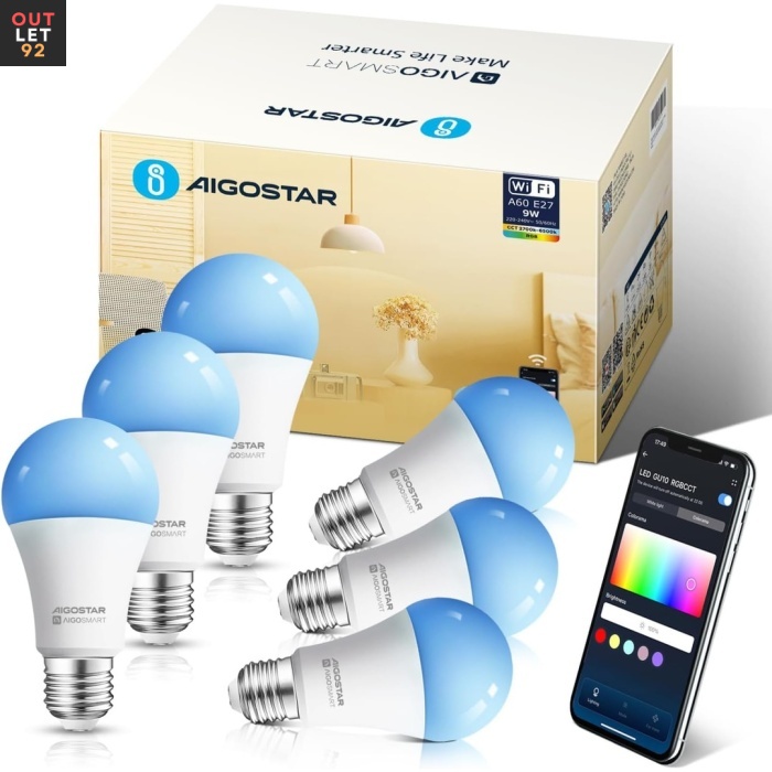 Nutipirn E27 SL2, 9W, WiFi LED RGBCW, 2700–6500K, muusikaga sünkroonitav, hääljuhtimine, 6 tk