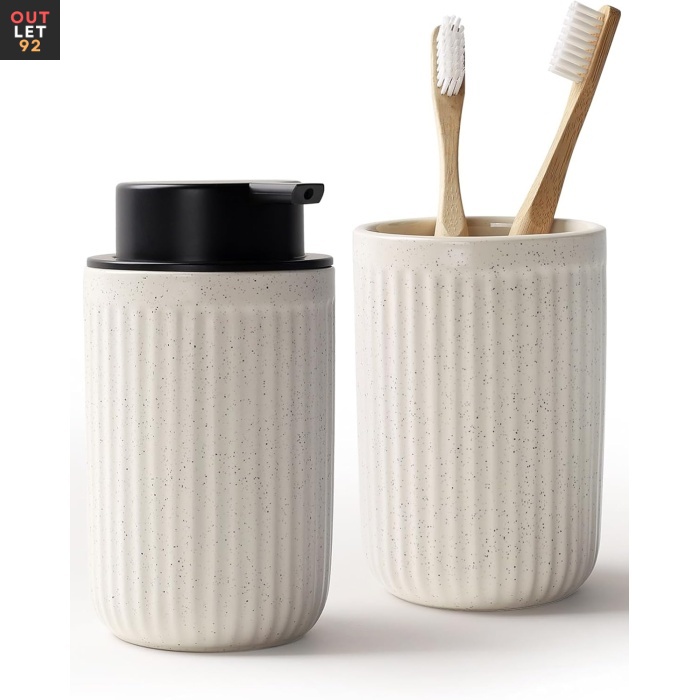 Keraamiline seebidosaator hambaharjahoidjaga 350 ml beež