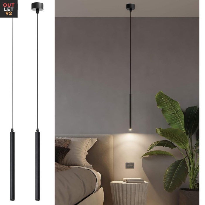 Silindrikujuline LED Rippvalgusti, 2tk, Must, Reguleeritav Kõrgus, Soe Valge Valgus, 30 cm