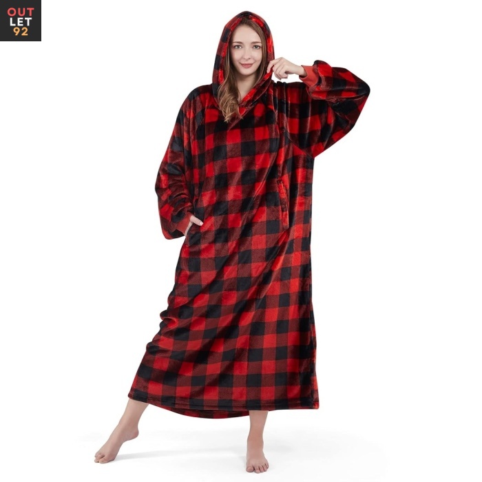 Soe tekk-pusa, varrukate ja taskutega, flanellist, ruuduline punane