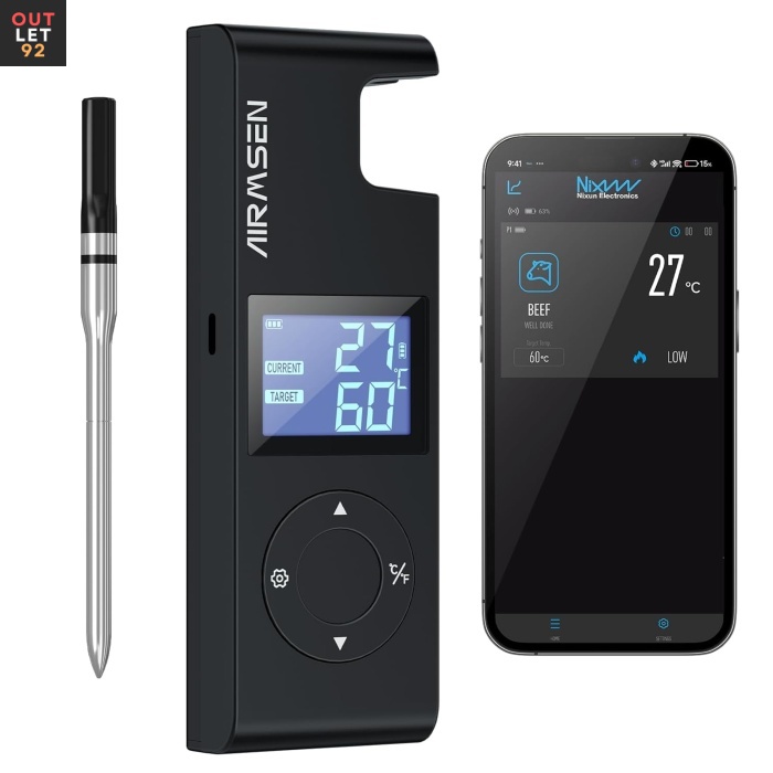 Juhtmevaba lihatermomeeter Bluetooth 150 m, täpne ±0,1 °C, LCD