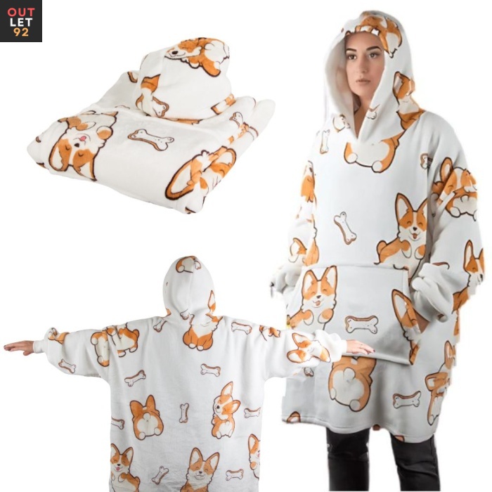 Soe oversized koerapildiga XXL pusa, paks pehme karv ja kapuuts