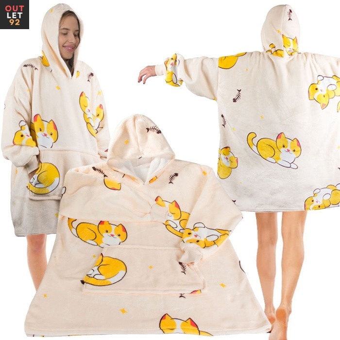 Soe kassiteemaline oversize XXL pusa, paks pehme karv ja kapuuts