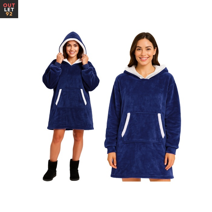 XXL ülisuur pusa kapuutsiga, pehme fliis, tumesinine