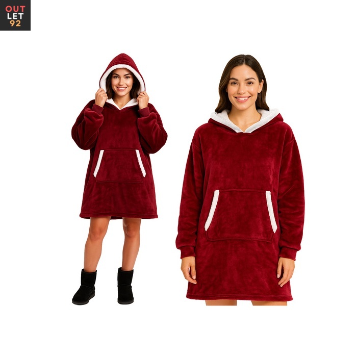 XXL ülisuur pusa kapuutsiga, pehme fliis, punane